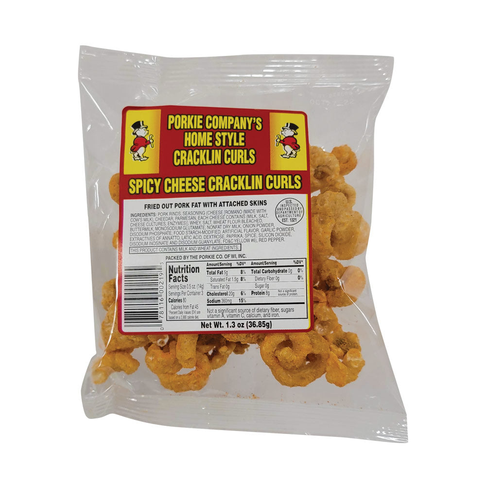 Porkie's Spicy Cheese Homestyle Cracklin Curls - 1.3 oz (Pick Up)